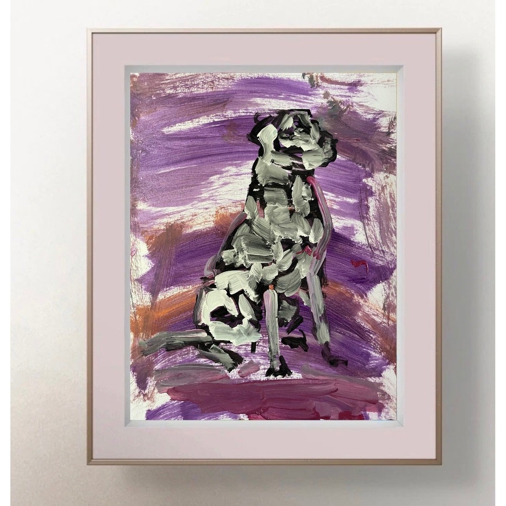 Great Dane Boxer Dog Portrait Painting Original Art 9x12 Purple Oman Hosea